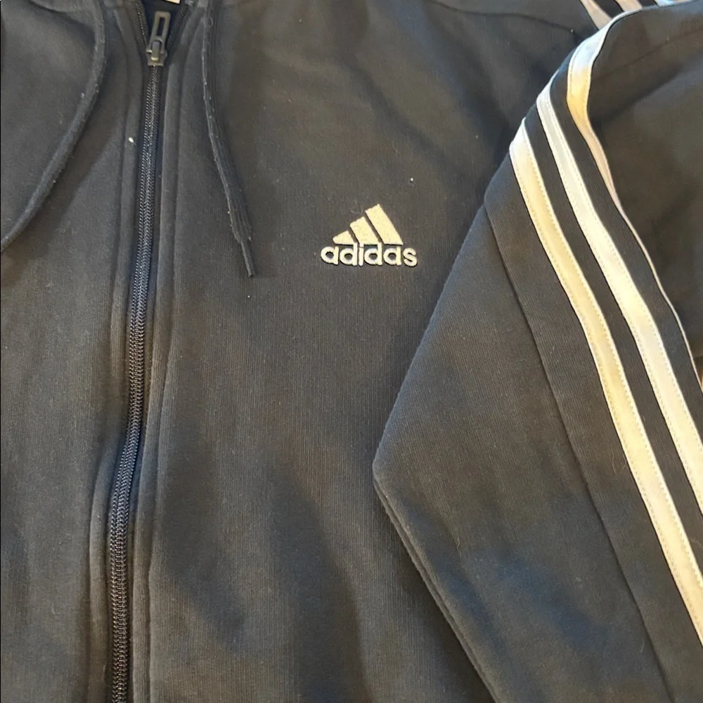 Adidas men’s Black and White Striped Hoodie size small